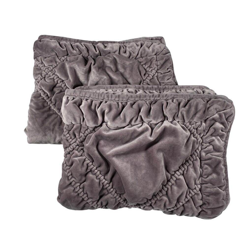 POTTERY BARN TEEN Ruched Velvet Sham Set Standard Purple Gray 26x20